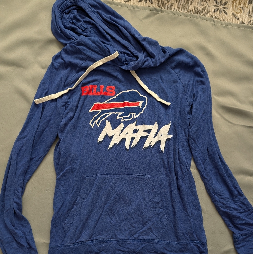 Blue Long Sleeve Tee with Red and White Graphic